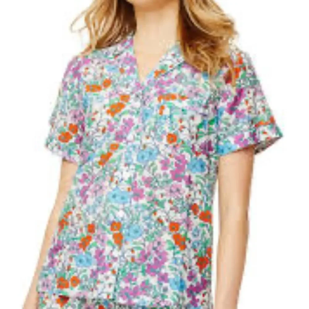 Roller Rabbit Blomst Lulu Pajama Top Only Size L Multi Color Cotton Silk Blend